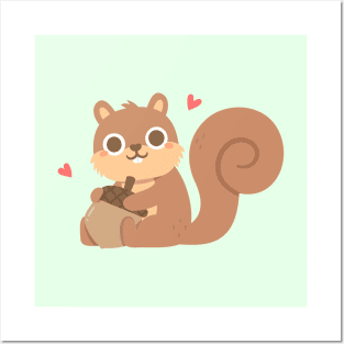 Cute Squirrel With Acorn Posters and Art